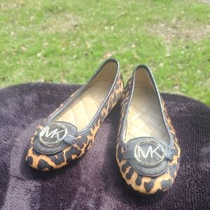 Michael Kors Animal Print Flats with Gold Accents